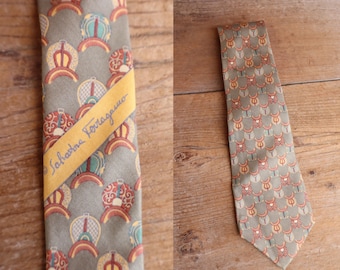 80s 90s Salvatore Ferragamo Vintage 100% Silk 3" Striped Necktie Neck Tie