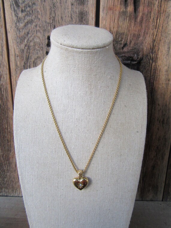 90s Gold Tone Heart Necklace | Bejeweled Heart Pe… - image 2