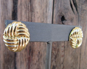 90s Gold Tone Earrings | Small Woven Oval Geometric Geo Statement Earrings | Art Deco Revival Oval Modernist Button Earrings