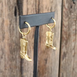 Y2K 90s Novelty Cowboy Boot Hoop Earrings | Western Southwestern Chic Earrings | Gold Tone Cowboy Cowgirl Boot Hoops