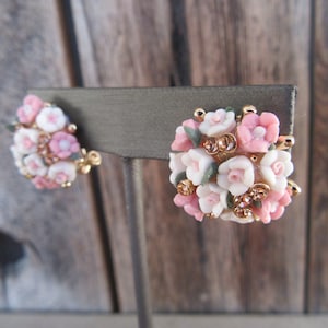 90s Rose Bud Earrings | Floral Resin Earrings | Flower Earrings | Bejeweled Cluster Cottagecore Earrings