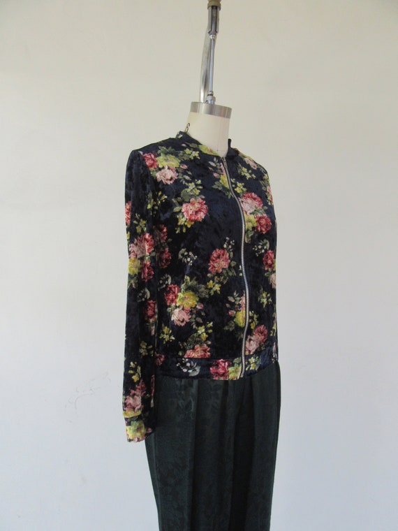 90s Crushed Velvet Floral Zip Front Jacket | Zip … - image 4