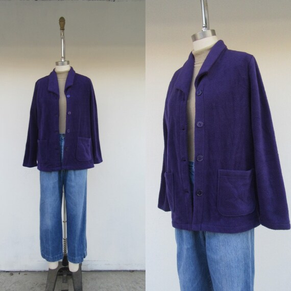 90s Dark Purple Fleece Teddy Jacket | Fleece Chore