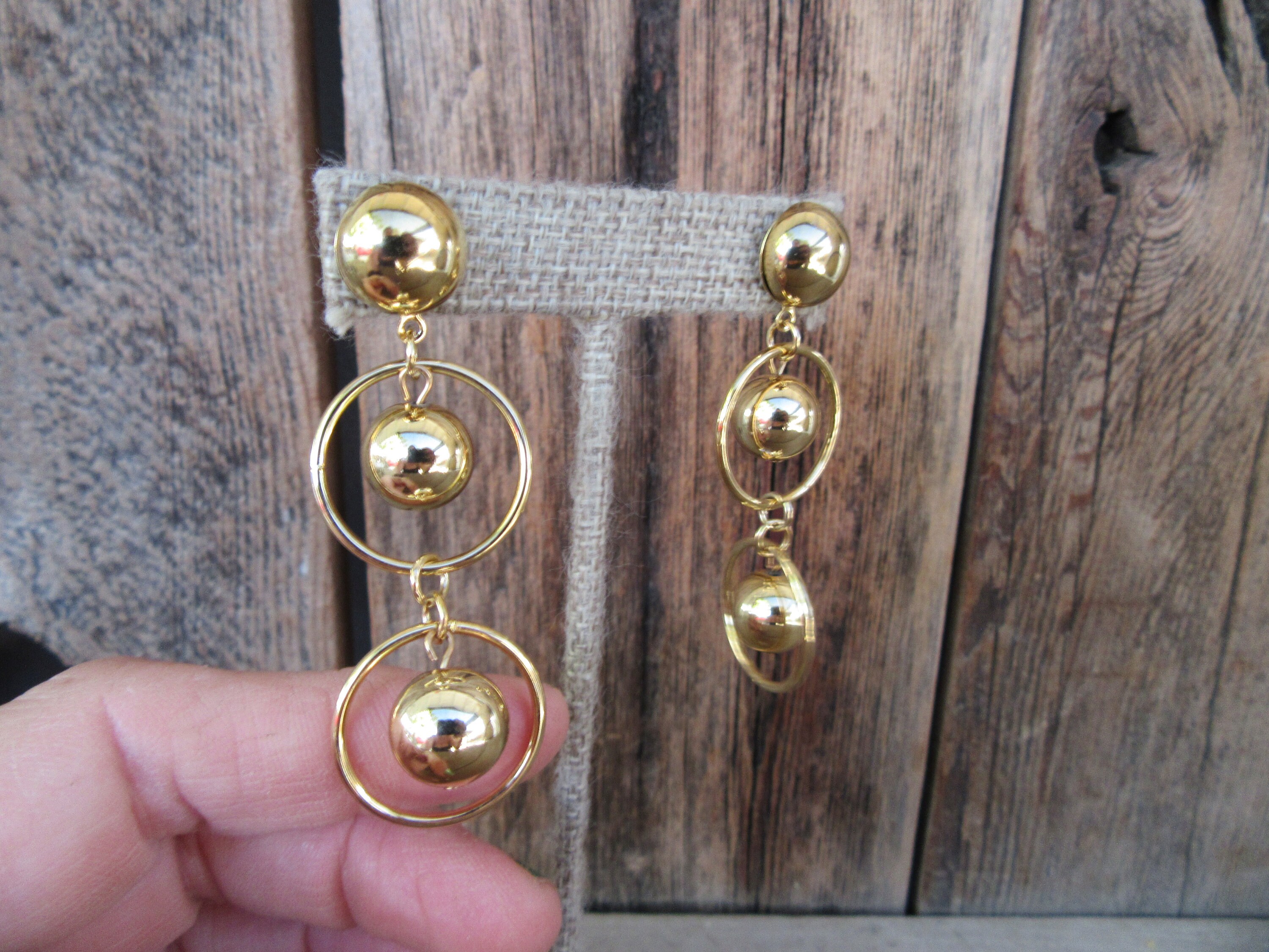 80s 90s Earrings Gold Tone Chunky Earrings Gold Ball Earrings Geo 
