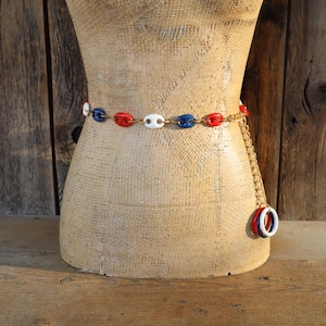 60s MOD Red White and Blue Gold Chain and Resin Geo Waist Belt | 28 to 34 | Medium Large