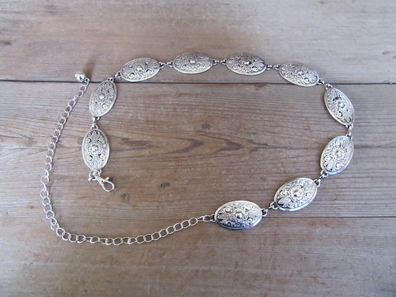 80s 90s Metal Concho Belt | Faux Silver Southwest Cowgirl