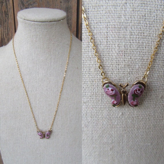 80s Gold Chain Necklace | Purple Lavender Cloison… - image 1
