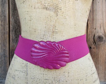 1980s Fuchsia Pink Stretch Waist Belt | 80s Resin Art Deco  display picture 1