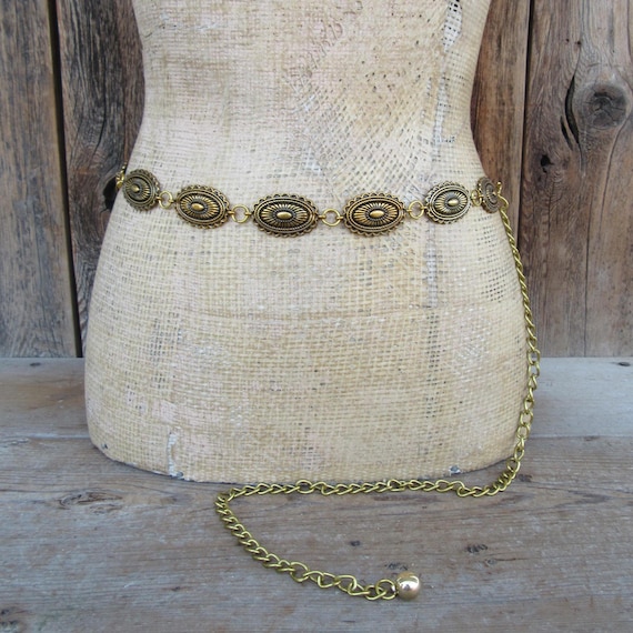 80s 90s Metal Concho Belt | Gold Tone Southwest Cowgirl