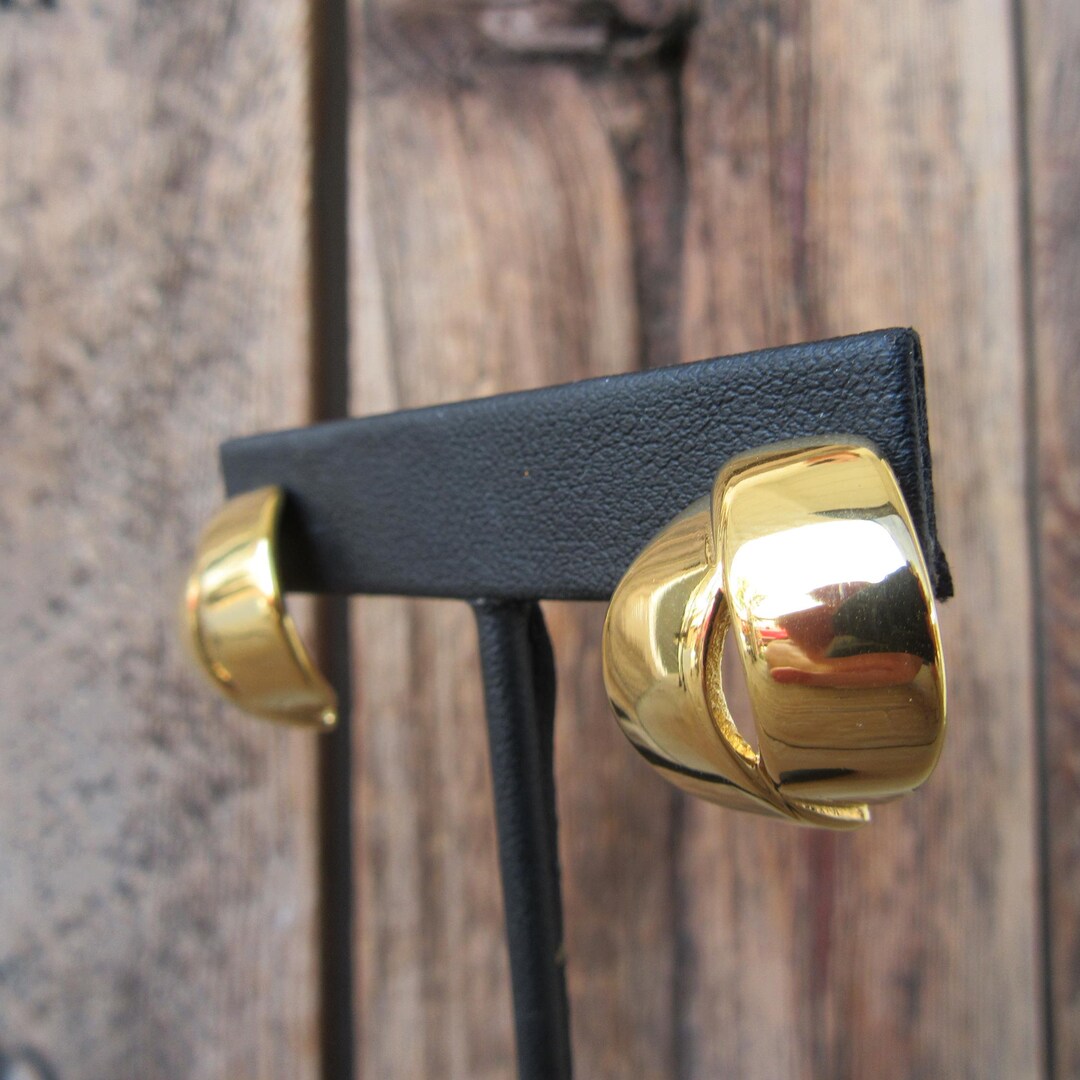 90s Gold Tone Hoops | Chunky Fat Wide Half Hoop Earrings | Modernist ...