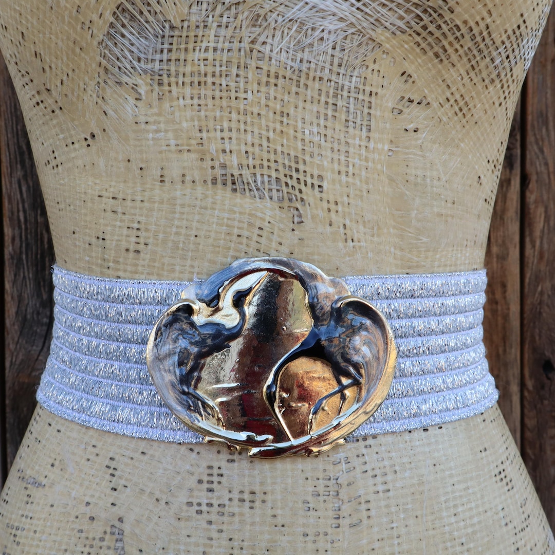 80s Charmant Silver Gray Waist Belt | Stretch Belt | Cinch  display picture 1