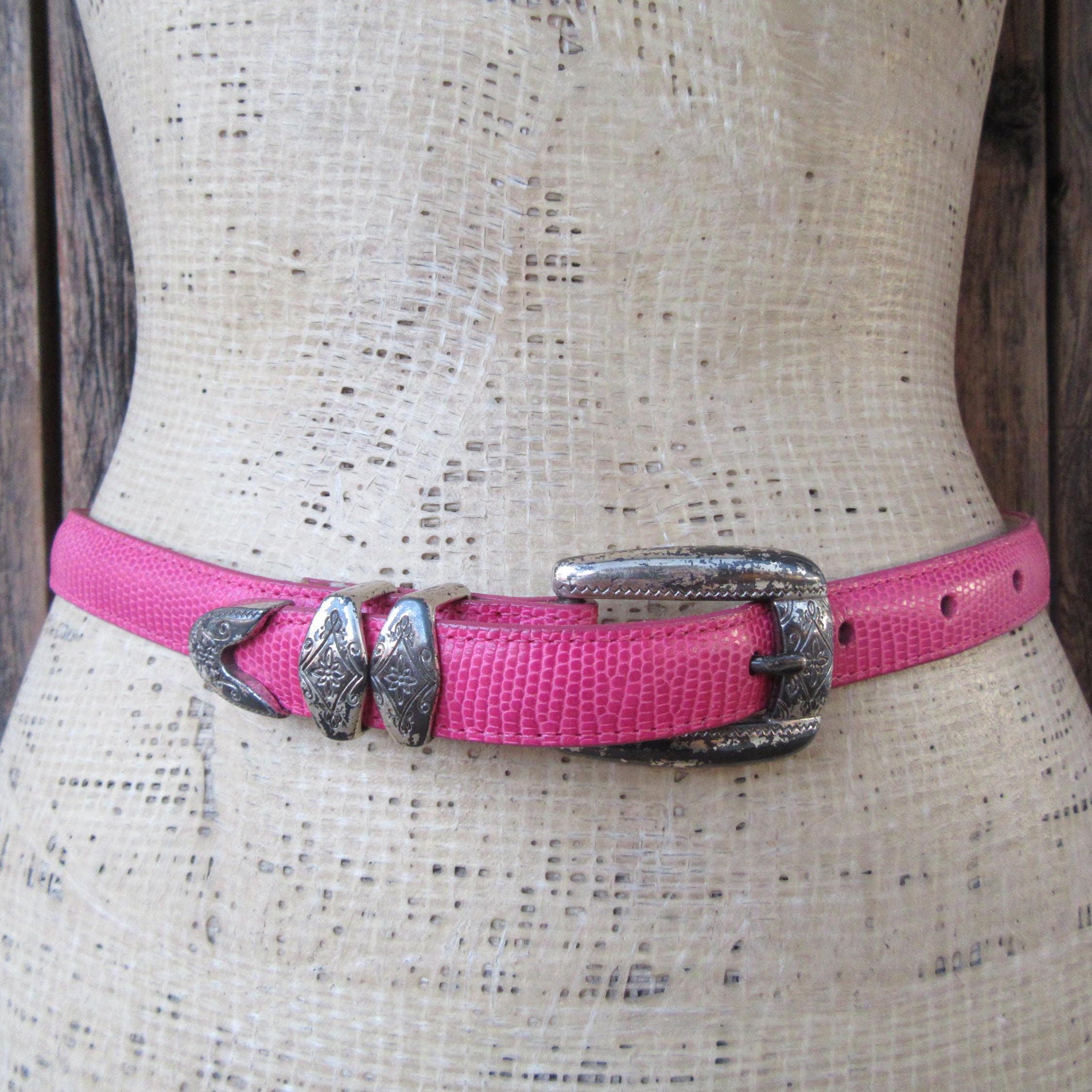 90s Fuchsia Lizard Grain Leather Ranger Belt | Pink Ranger Belt