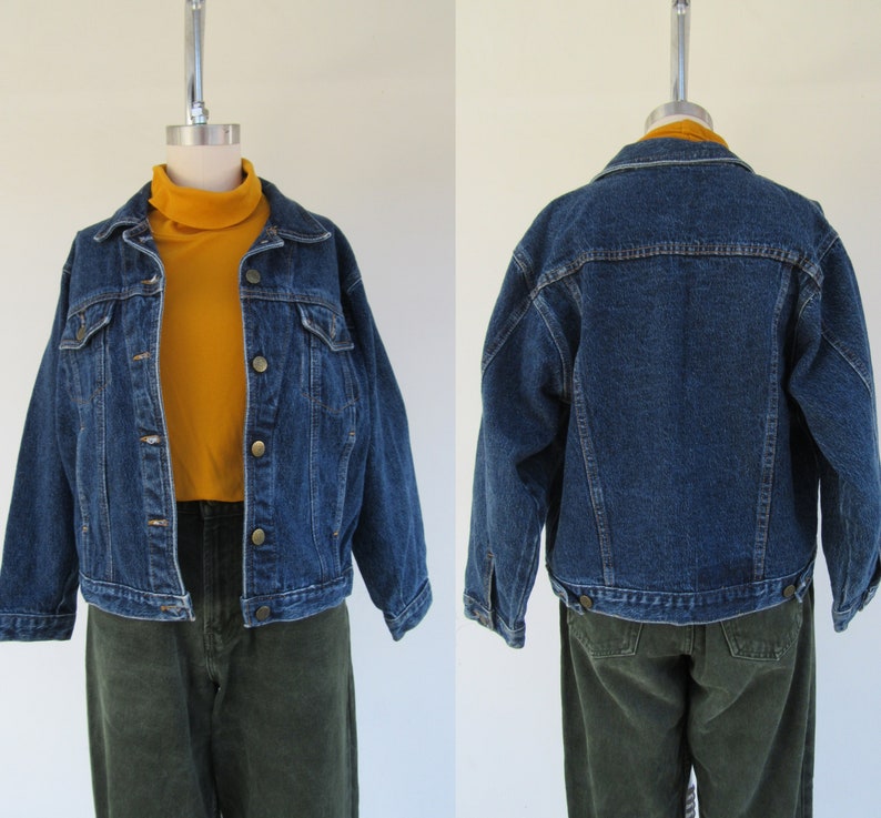 80s 90s Dark Denim Jacket Vintage Denim Jacket Capsule Wardrobe S M image 3