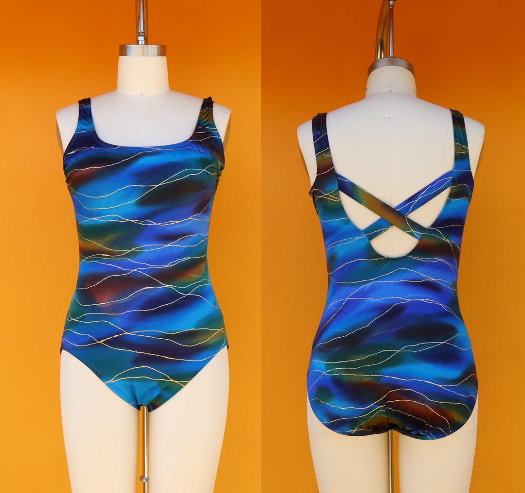 90s ROBBY LEN One Piece Criss Cross Back Swimsuit | Vintage