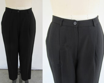 PLUS SIZE 90s High Waist Pleated Charcoal Wool Trousers | High