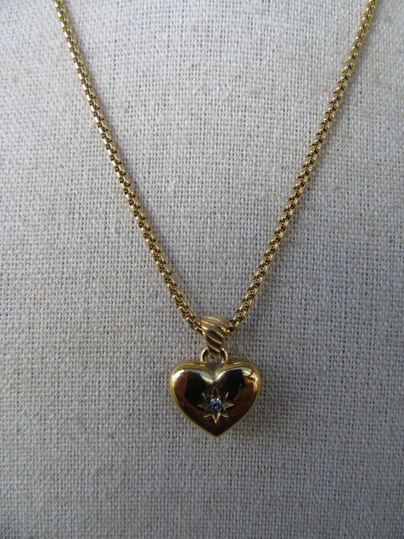 90s Gold Tone Heart Necklace | Bejeweled Heart Pe… - image 3