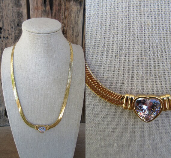 90s Gold Tone Chunky Chain with Heart Necklace | … - image 1