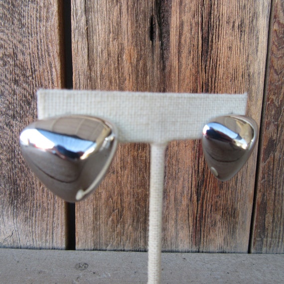 90s Simple Silver Tone Triangle Button Earrings |… - image 1