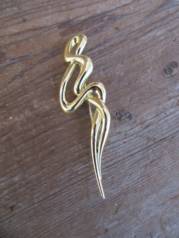 90s Modernist Lapel Pin | Gold Tone Chunky Minima… - image 3