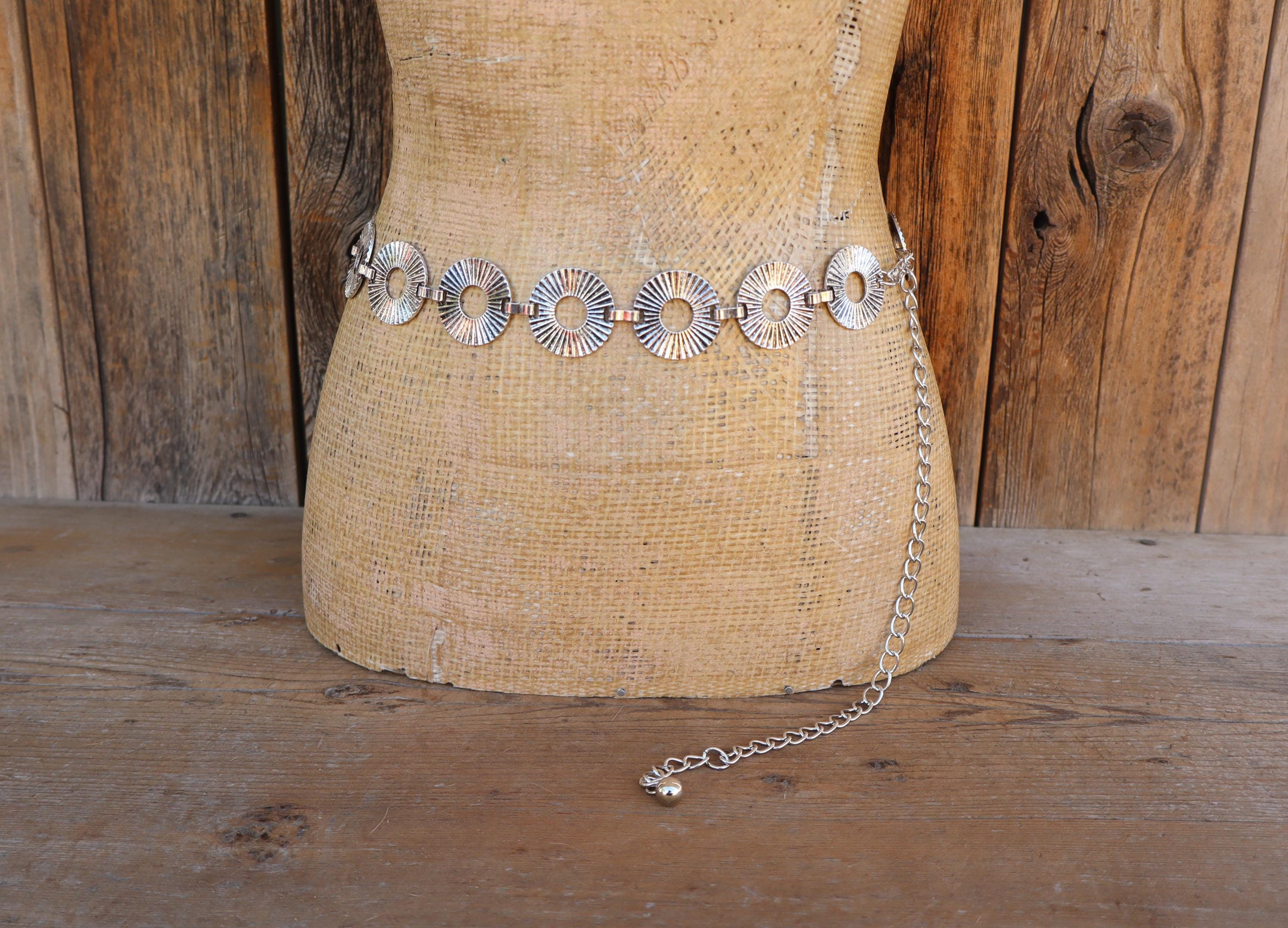 Waist Chain Belt Silver tone Interlocking Round Circles Retro 80s 90s y2k 90s Silver Tone Ring Chain Belt | Chaink Link Belt  main image 2