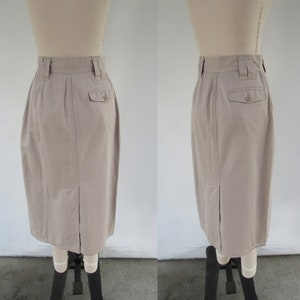 PETITE 80s 90s Khaki All Cotton Pleated High Waist Midi Skirt 25 Waist image 8