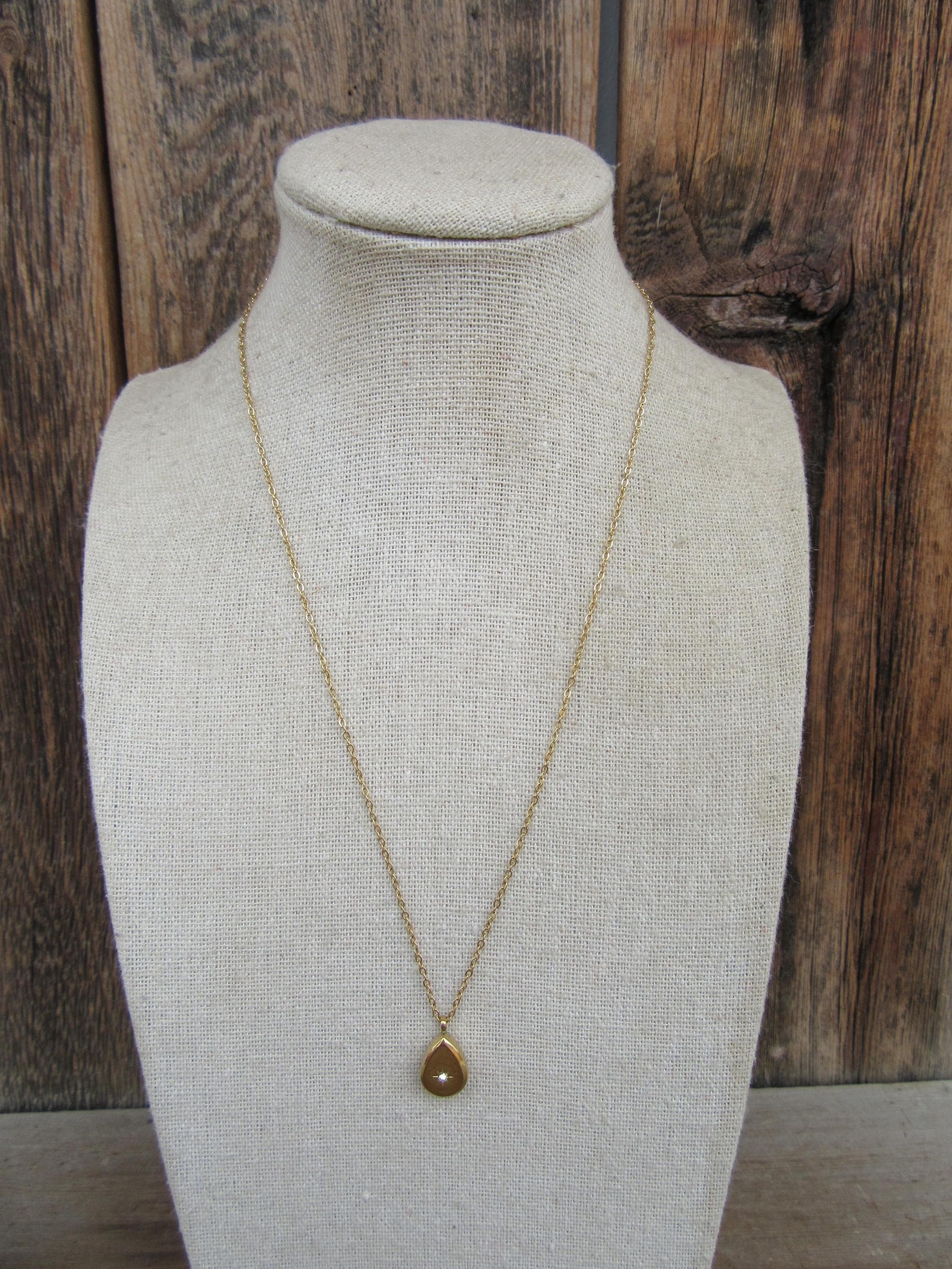 90s Dainty Bejeweled Gold Tone Teardrop Pendant | 18