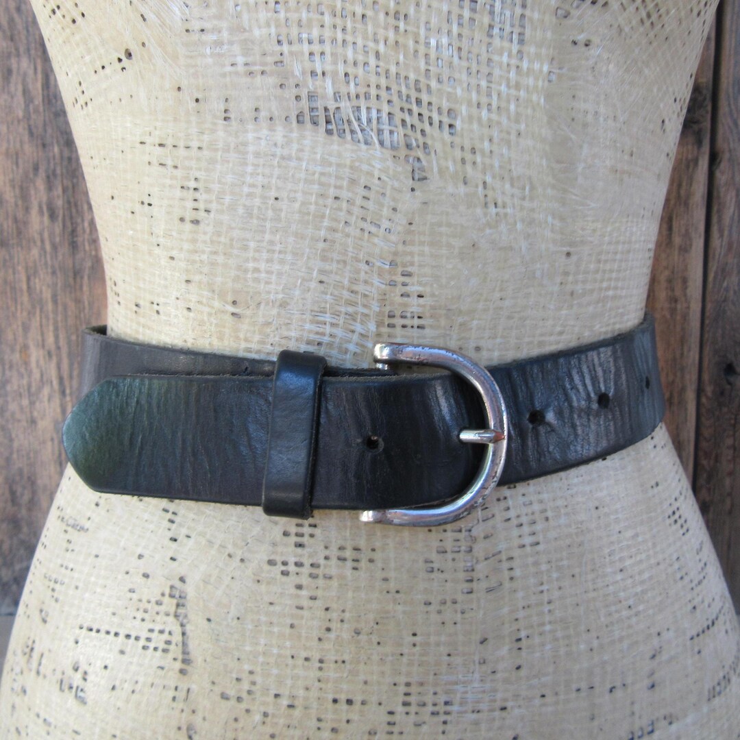 90’s Black Leather Belt with Woven Pouch main image 1