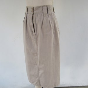 PETITE 80s 90s Khaki All Cotton Pleated High Waist Midi Skirt 25 Waist image 6