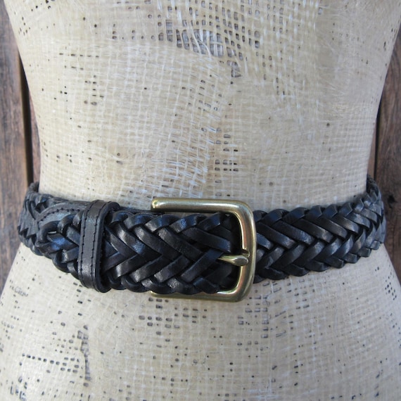 90s Woven Black Leather Trouser Belt Minimalist Unisex Braided Leather Waist Belt 38 to 44 Large XL Plus Size Etsy Canada