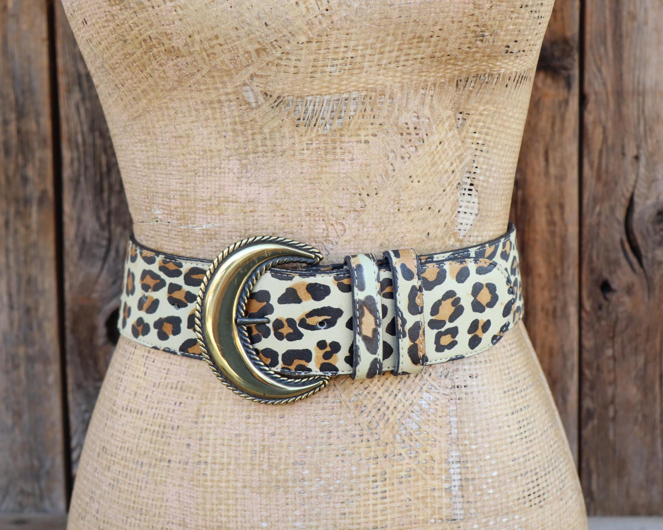 Omega Belt Medium Brown Suede Leopard Print Covered Buckle Waist Statement Boho Suede Animal Print Belts for Women for sale | eBay main image 2