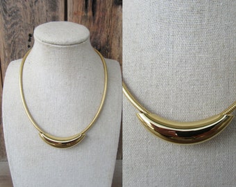 90s Gold Tone Chunky Slinky Modernist Choker Necklace