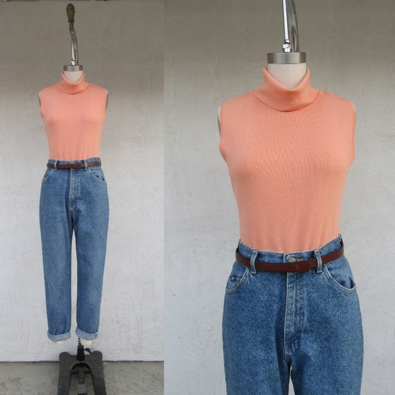 90s Orange Canteloupe Turtleneck Top | Sleeveless
