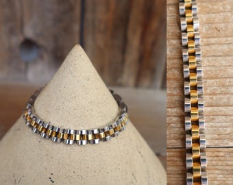 90s Mixed Metal Silver and Gold Two Tone Chunky Chain Link Bracelet