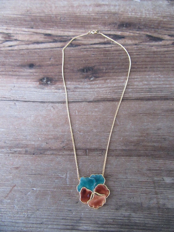 80s Gold Chain 15" Floral Enamel Necklace | Clois… - image 4