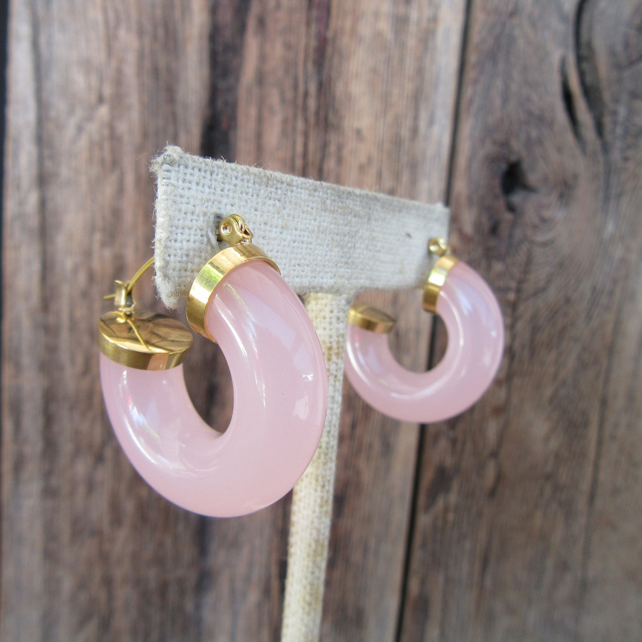 90s Gold Tone Pink Resin Earrings | Pastel Chunky Lever Back