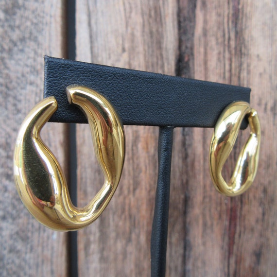 90s Gold Tone Cutout Oval Earrings | Large Cutout… - image 1