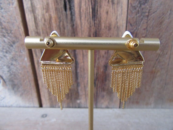 80s 90s Chain Fringe Earrings | Gold Metal Chain … - image 5