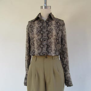 90s All Silk Snake Snakeskin Animal Print Button Down Sleeve Blouse |  Officecore 100% Button Front Silk Shirt | Dark Academia Top | S