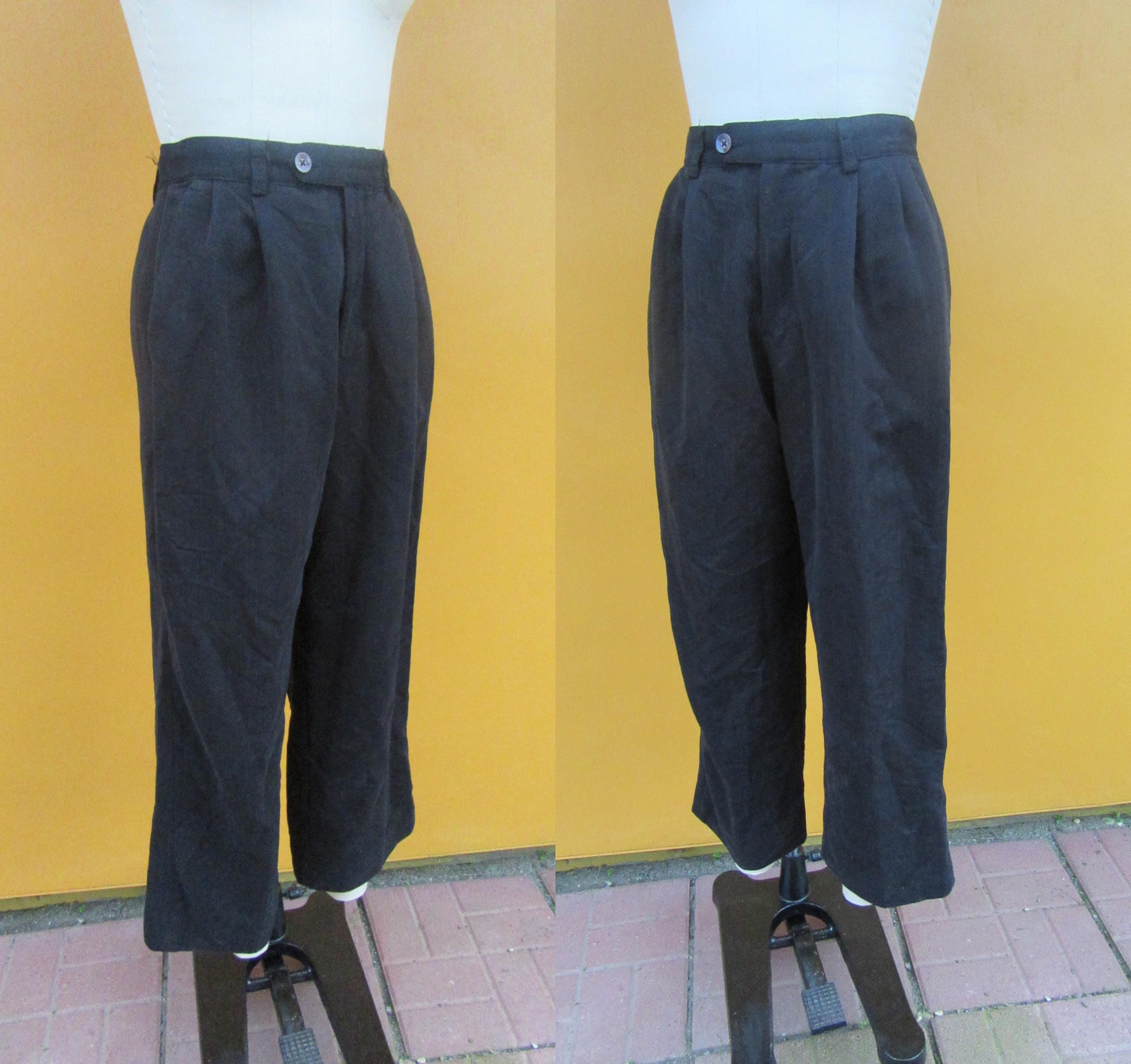 90s Black High Waist Wide Leg Pleated Trousers | Officecore Pants
