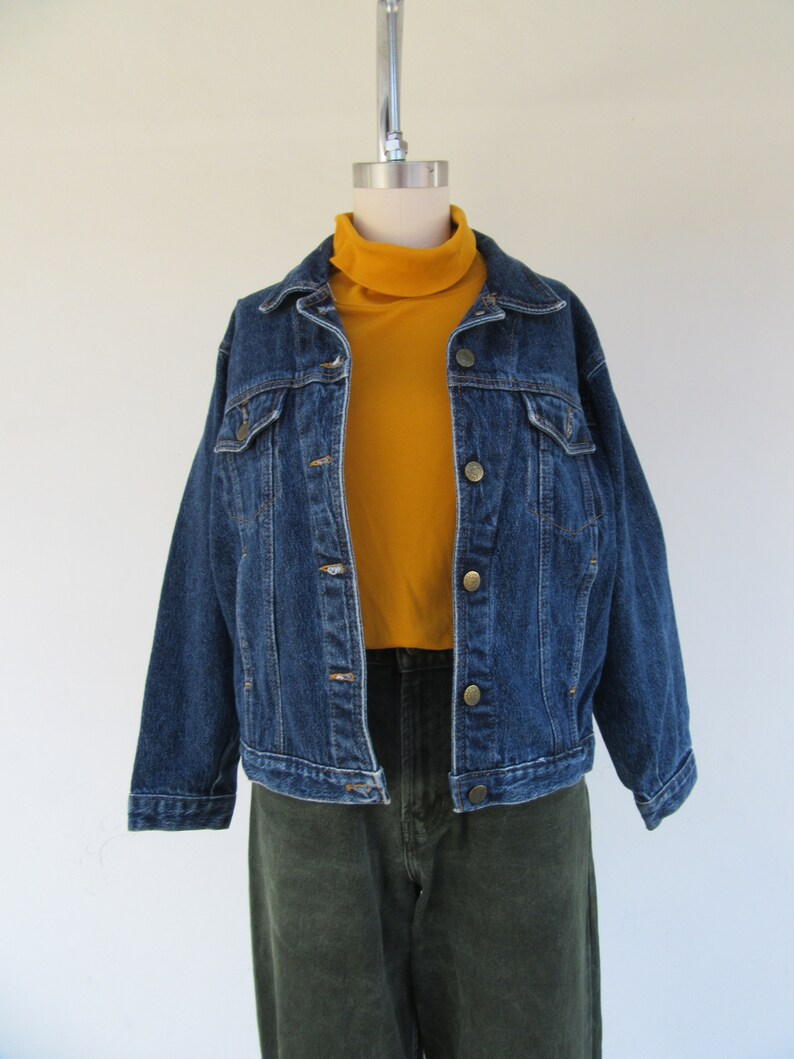 80er 90er Jahre Dunkle Jeansjacke Vintage Jeansjacke Kapsel Garderobe S M Bild 2