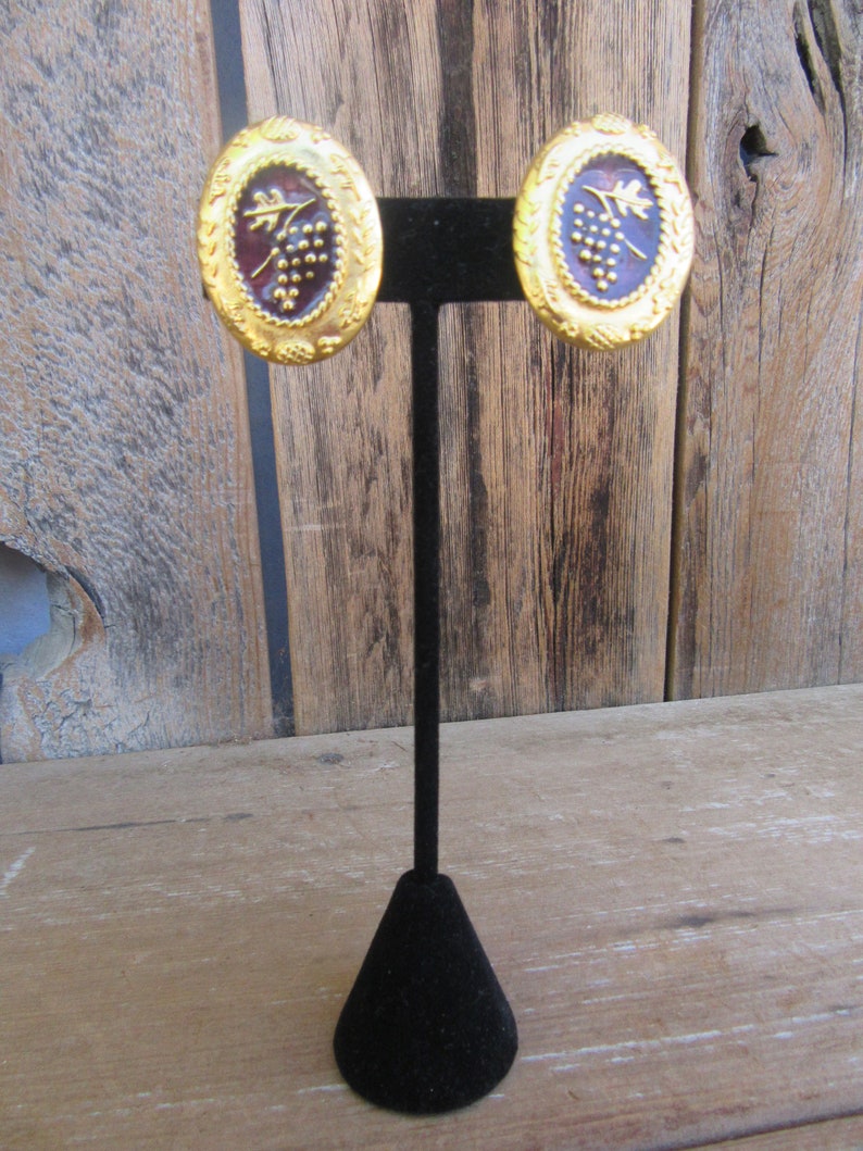 Secretary Chic Gold Tone Clip On Enamel Earrings Chunky Earrings Oval Earrings 80s Earrings Statement Earrings