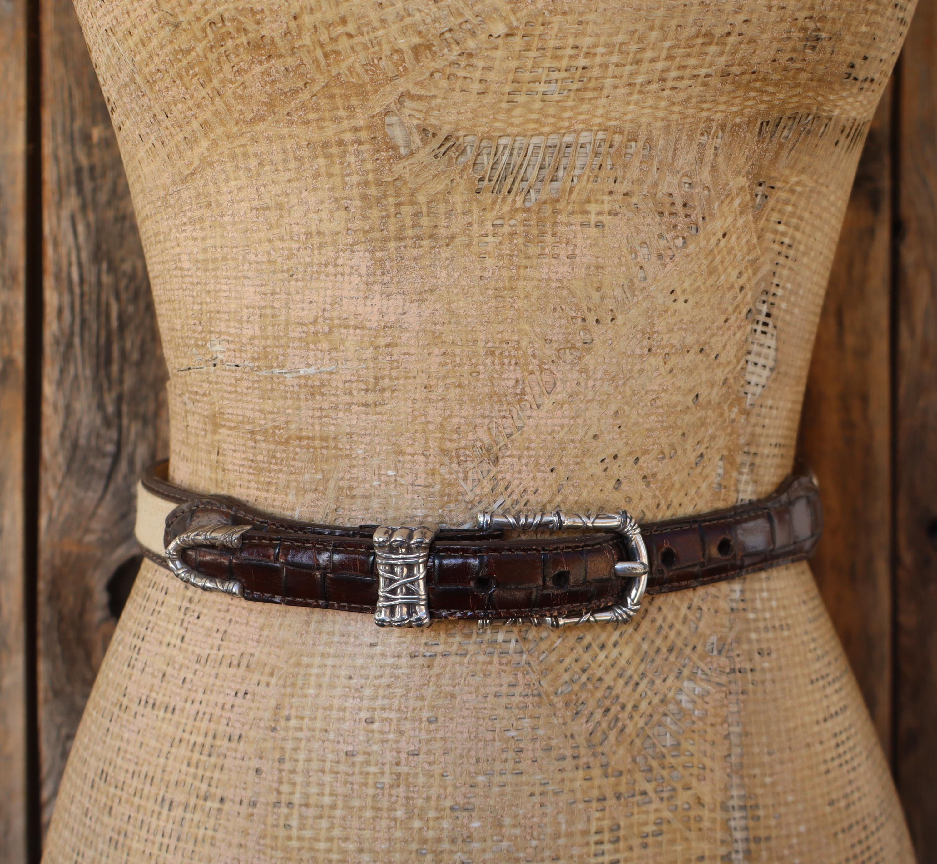 90s BRIGHTON Linen Canvas and Dark Brown Croco Leather  display picture 2