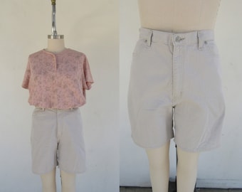 GRANDE TAILLE 90s Beige Taille Haute Cinq Poches Denim Mom Shorts | Tous les shorts en coton | Short en Jean | Taille 18 | 33 Taille