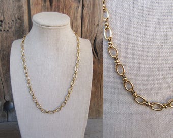 90er Jahre vergoldete Gliederkette | Dicke Goldkette klobige Halskette 18.5 "| Horsebit Kettengliederhalskette | Business Casual Schmuck