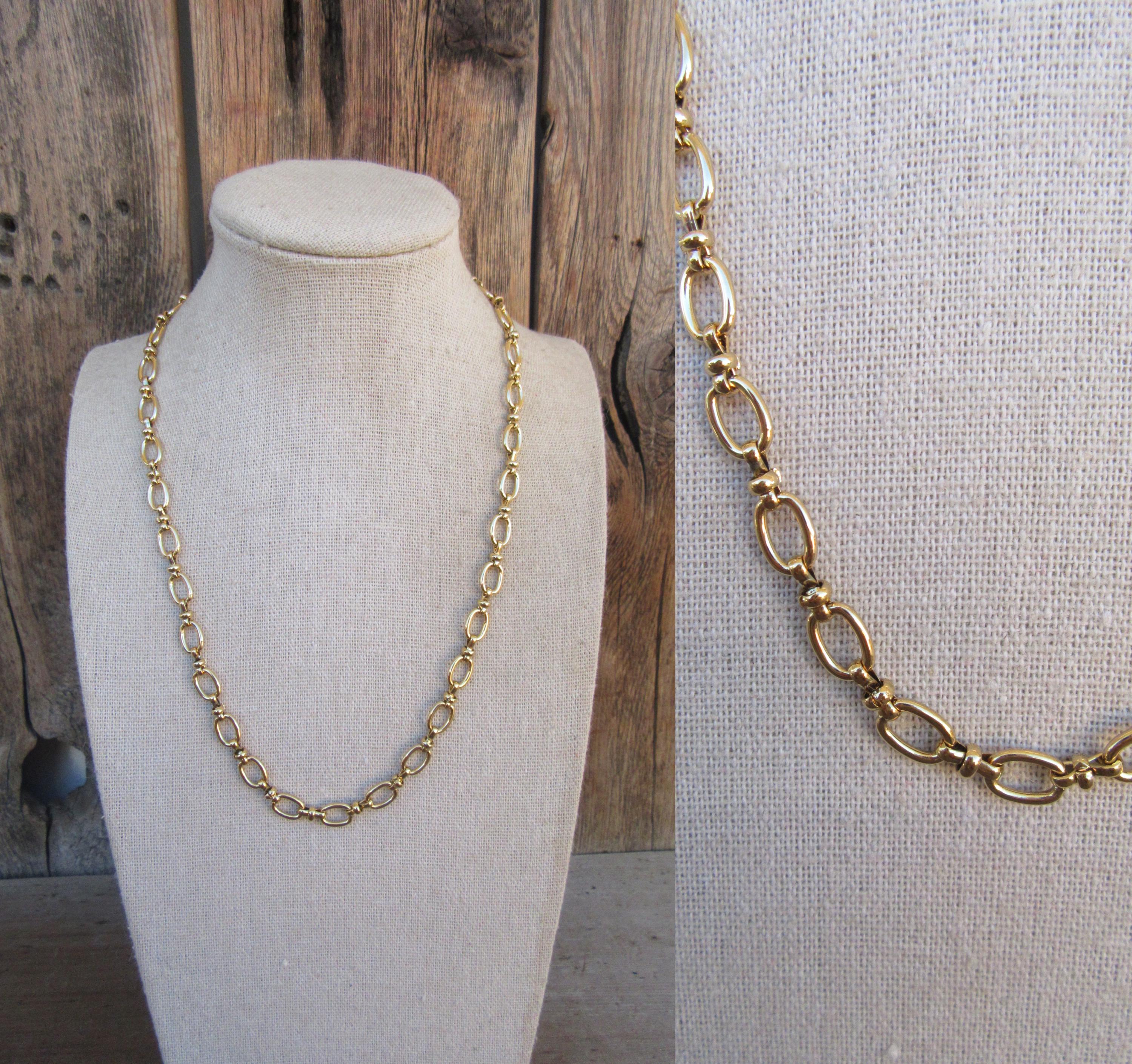90s Gold Tone Chunky Chain Necklace | Thick Gold Chain Chunky
