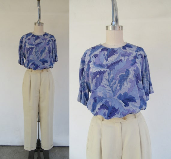 90s Keyhole Back Silk Blouse | Short Sleeve Fan L… - image 3