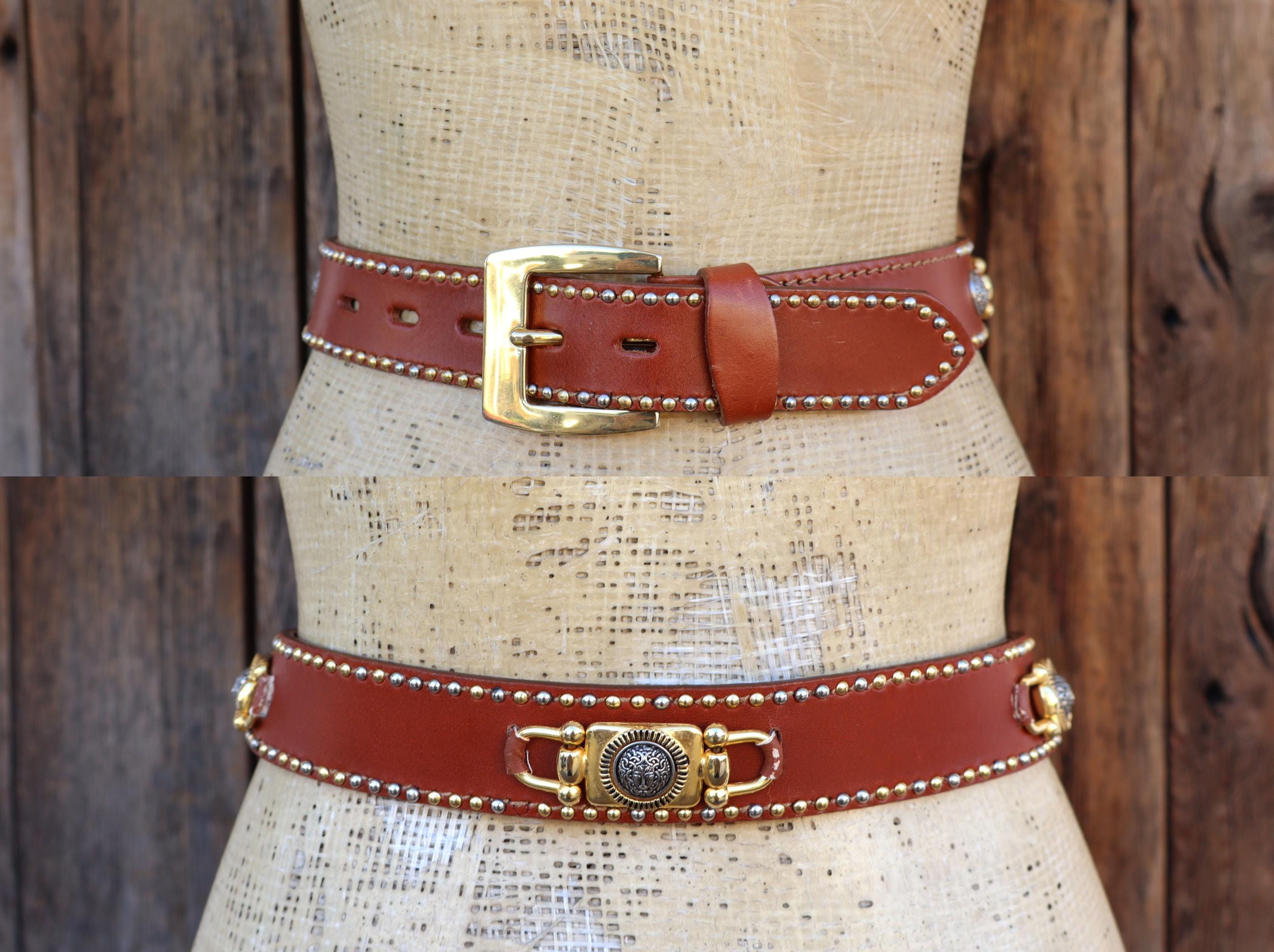 Retro Gold Medusa Buckle Cinch Belt Stretch Waistband Vintage Inspired Elegant Vintage Streets Ahead Medusa Leather Chain Belt – Recess main image 4