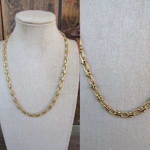 90s Gold Tone Chunky Chain Necklace | Thick Gold Chain Chunky Necklace 18.5&quot; | Horsebit Chain Link Necklace | Business Casual Jewelry
