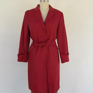 90s Red Slicker Trench Coat | Officecore Red Winter Jacket Trench Coat Raincoat | L