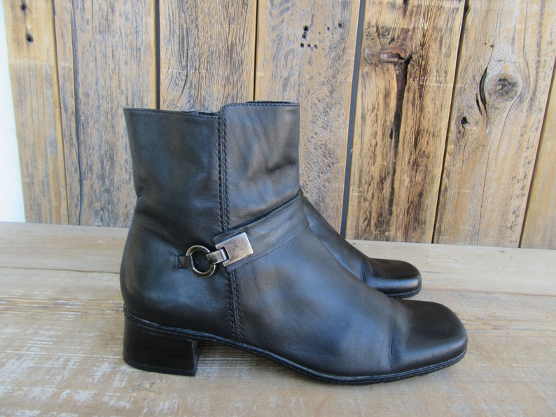black leather boots with block heel